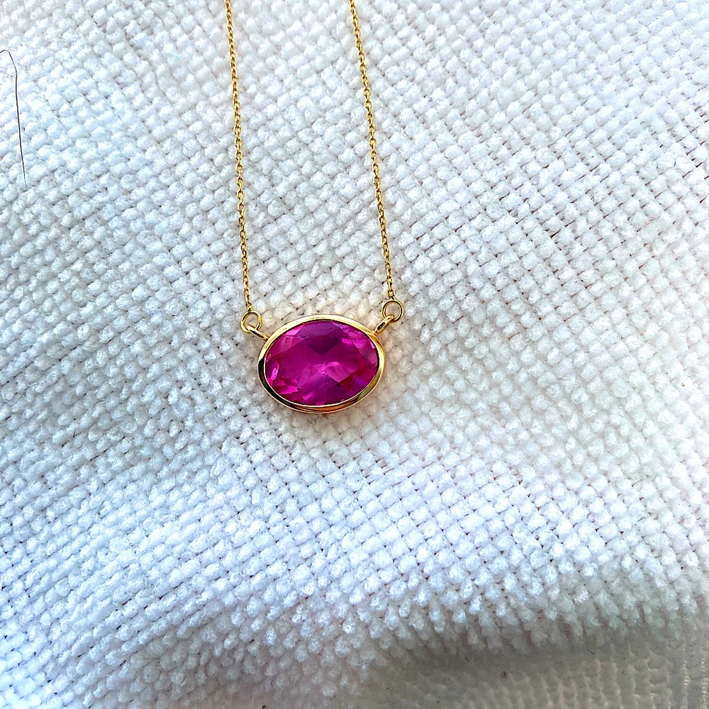 Beautiful pink sapphire 14k gold necklace